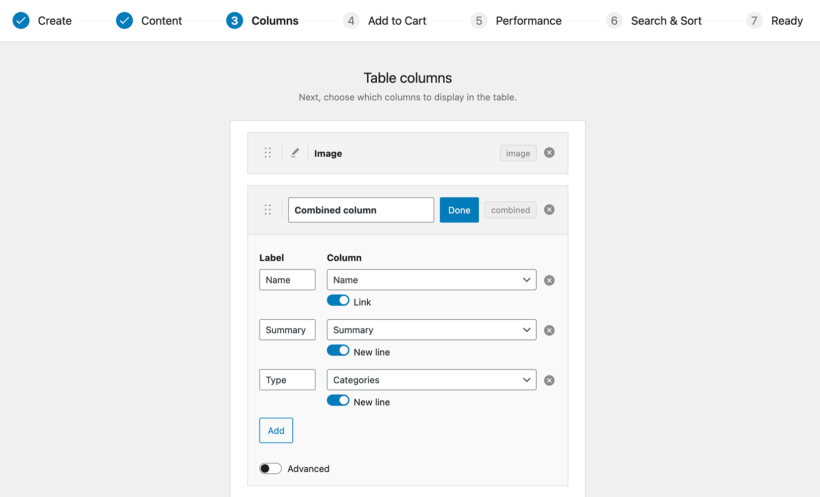 WooCommerce Product Table create combined column