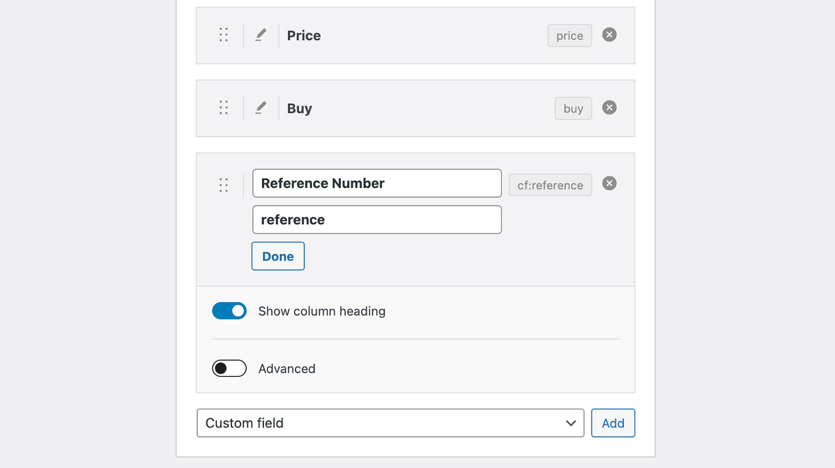 WooCommerce Product Table custom field column other plugin