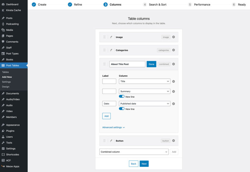 Posts Table Pro create combined column