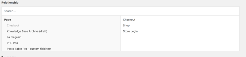 ACF relationship fields