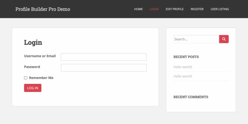 Profile Builder Login Page