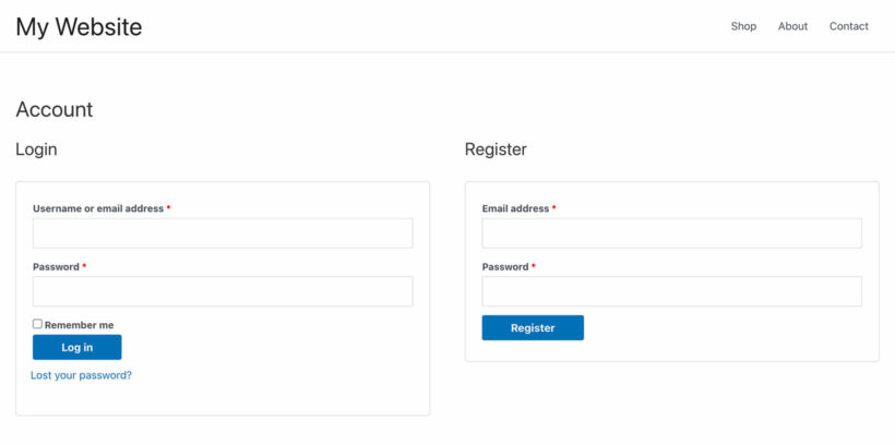 WooCommerce account page login form