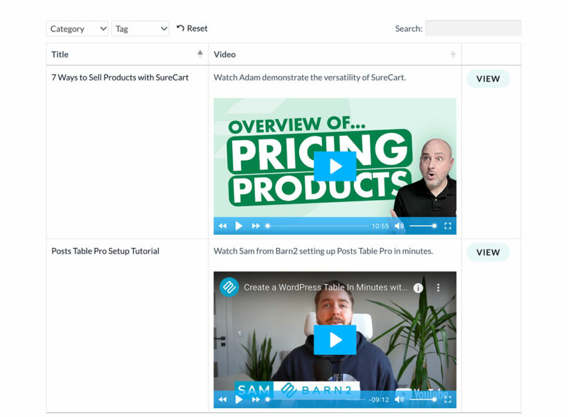 Presto Player Posts Table Pro