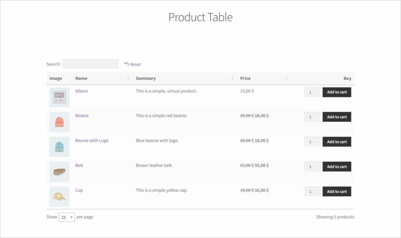 3. Create WooCommerce Product Table