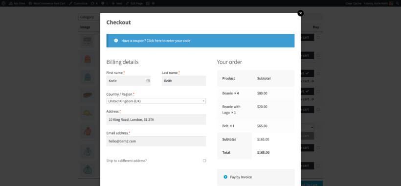 WooCommerce Product Table with popup cart