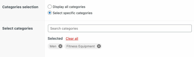 Display specific categories as filters