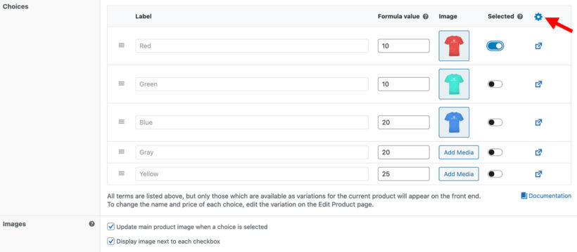 WooCommerce Product Options variation attribute choices