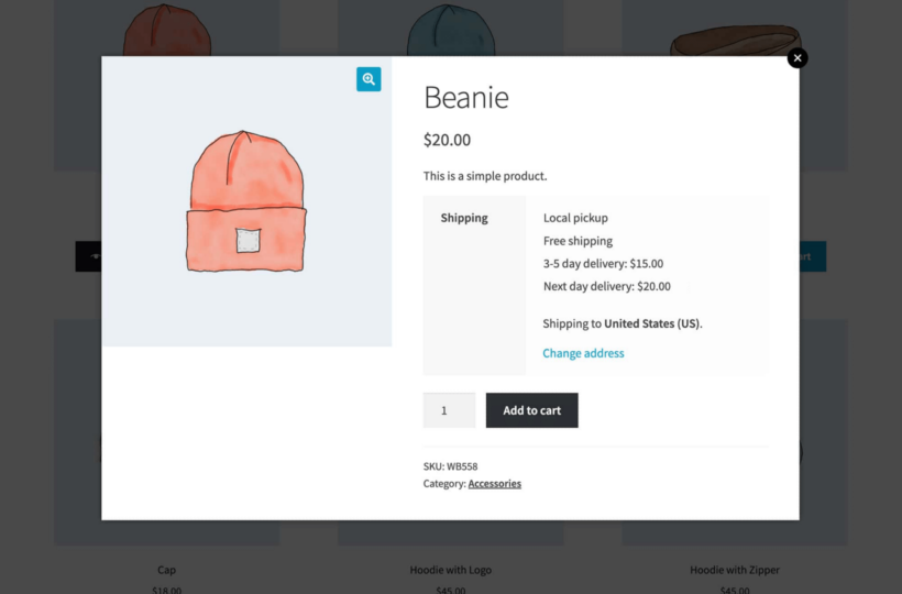 WooCommerce product page shipping calculator quick view