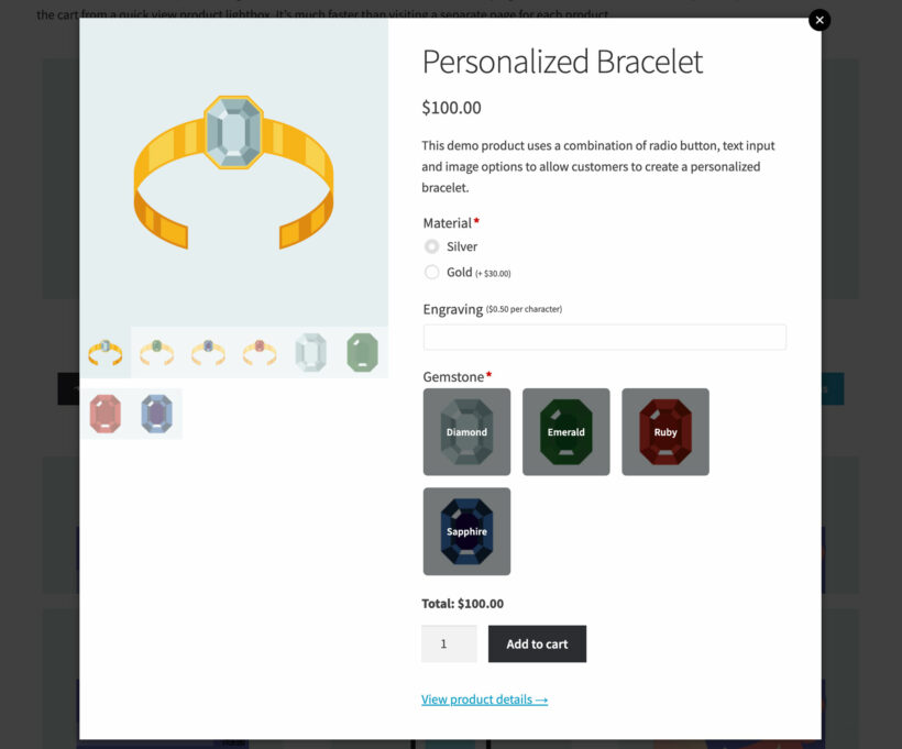 WooCommerce Quick View Pro product options