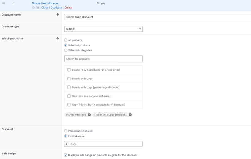 WooCommerce Discount Manager add simple discount