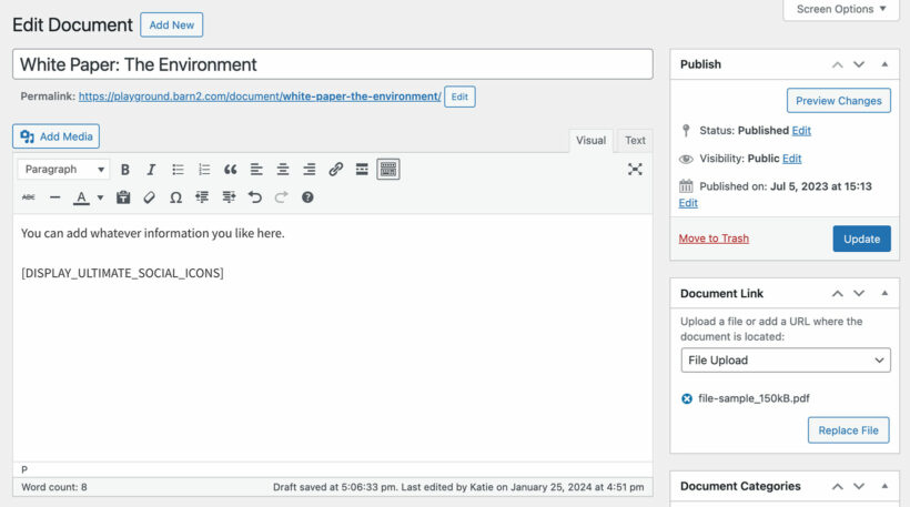 Add social sharing icons to document