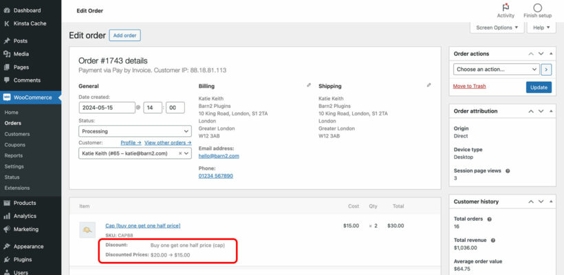Discount on admin order page