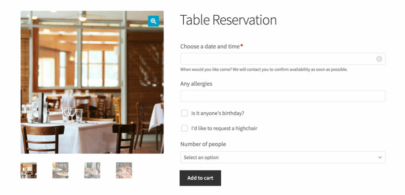WooCommerce restaurant reservation table booking system