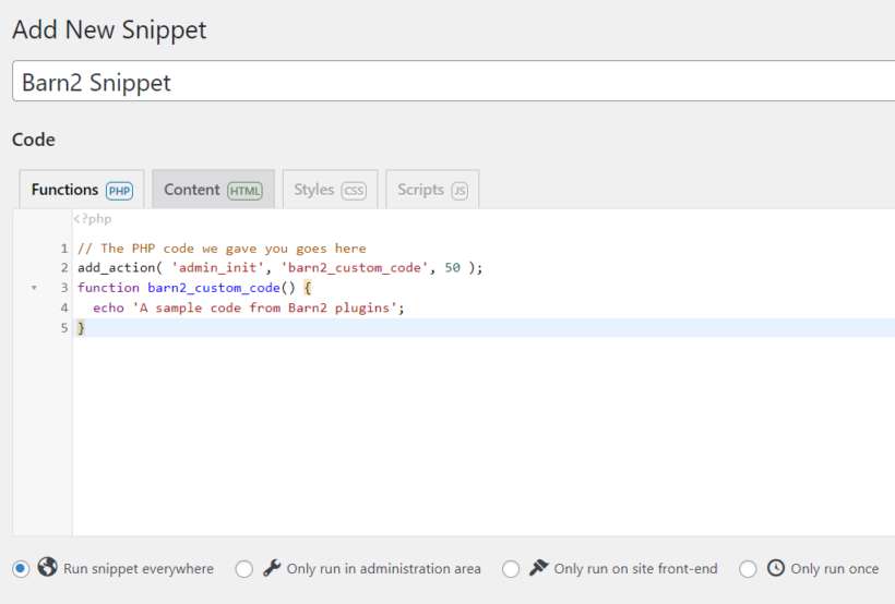 Code Snippets plugin