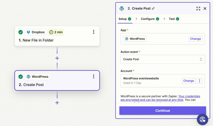 Zapier create WordPress document when file added